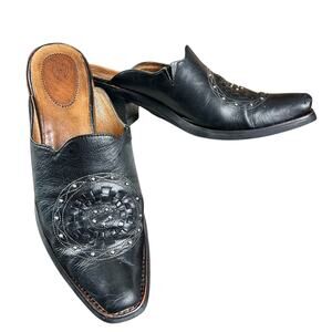 Ariat Mules Women Size 9 B Black Leather Studded Medallion Western Slip On Shoes